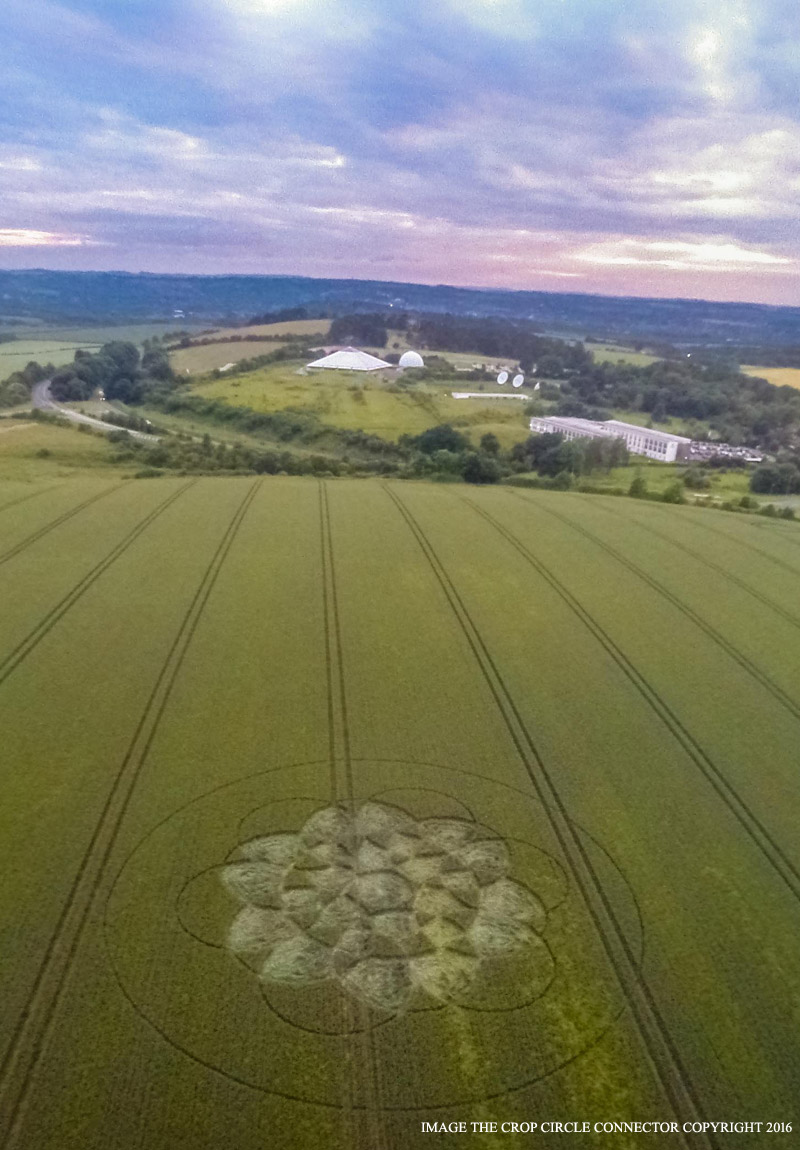 The view down to the Winchester Planetarium from the Chilcomb Down crop circle, 2016. Photograph by the Crop Circle Connector.